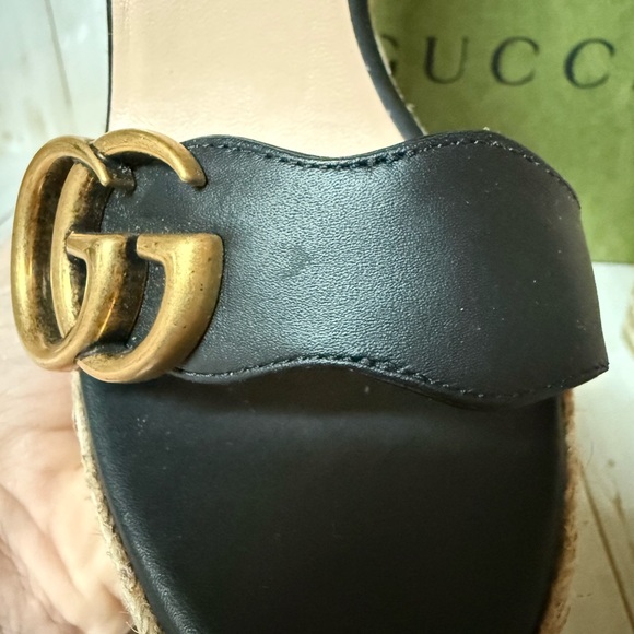 Gucci Nappa Matelasse GG Marmont Platform Espadrille Wedges Black Sz 35 / 5 - Picture 9 of 11